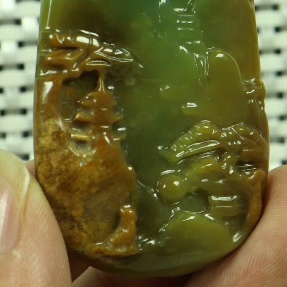 Cert'd Yellow Natural A JADE jadeite Carved Pendant Landscape 山水 - Picture 8 of 8